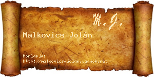 Malkovics Jolán névjegykártya