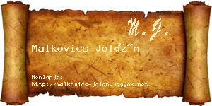 Malkovics Jolán névjegykártya